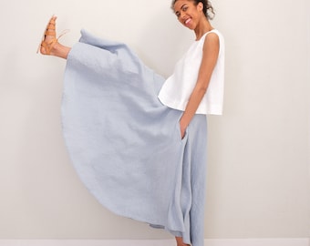 Linen skirt, A line linen skirt with pockets. Feminine and elegant cirkle skirt with asymmetrical length.