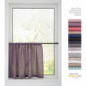 Linen short rod pocket curtains, semi sheer cafe panel, bathroom drapery, sink skirt, Light Filtering privacy curtains. R0817