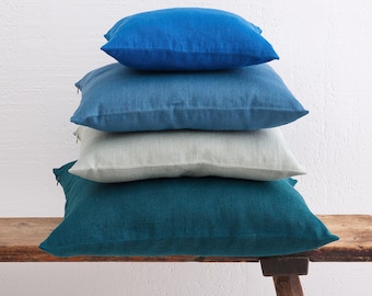 Housse de coussin en lin minimaliste avec fermeture à glissière - Disponible en différentes tailles et couleurs