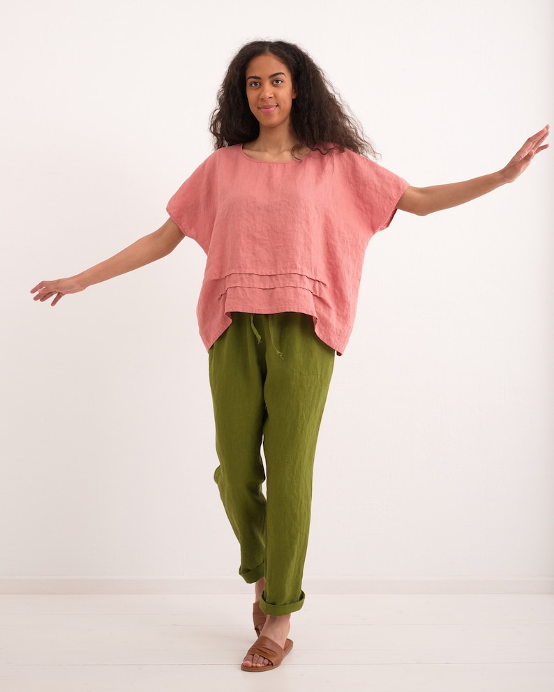 Women's Linen Top Oversized Linen Shirt, Breathable and Comfortable, Available in Various Colors 3. Tea Rose