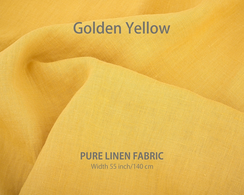 Vibrant Golden Yellow pure linen fabric, perfect for clothing, from the best European high-quality flax, available by the yard at a dedicated linen store.