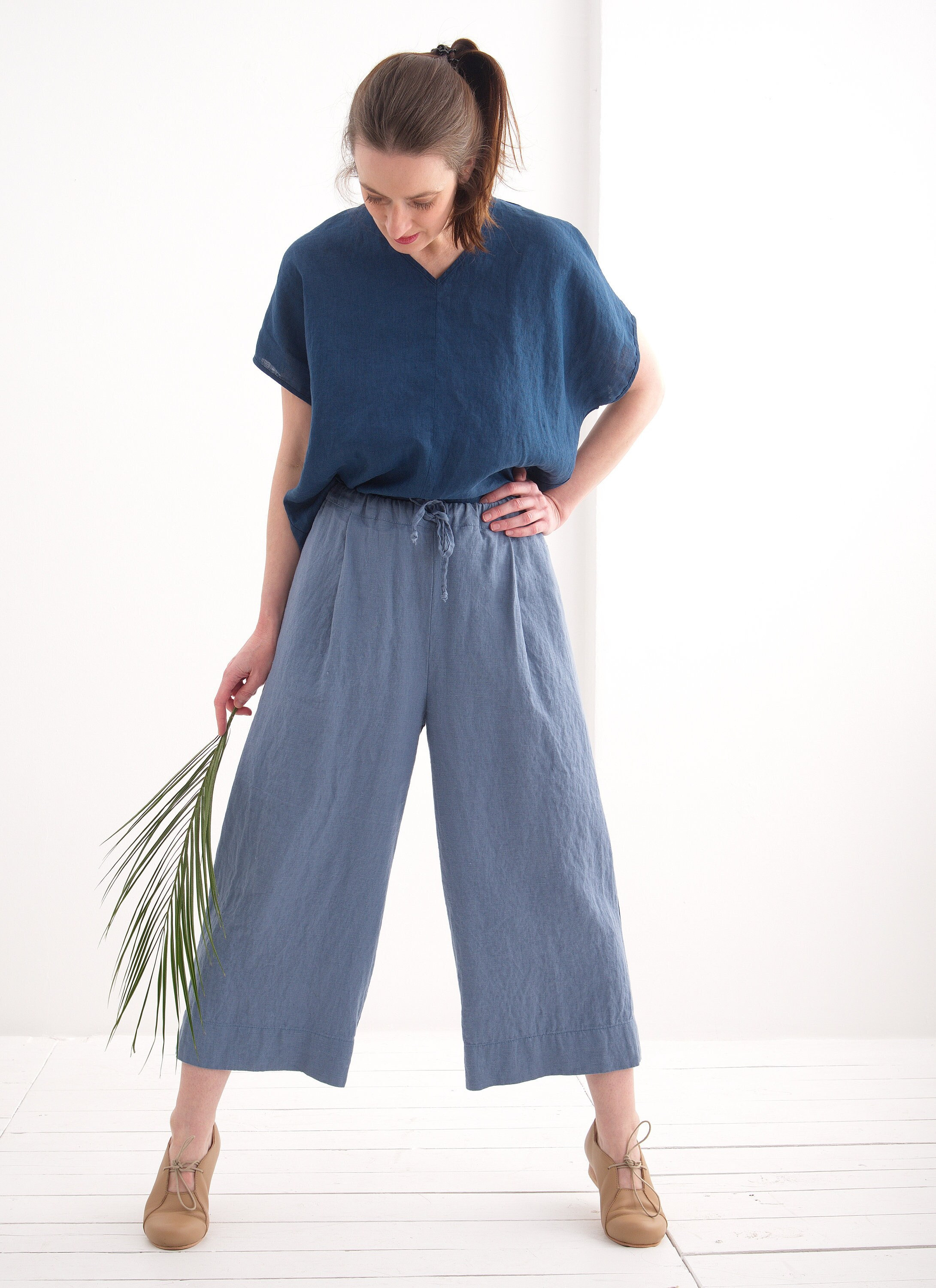 Linen Trousers, Linen Women Capri Pants, Linen Culottes With Pockets and  Elastic Waist. -  UK