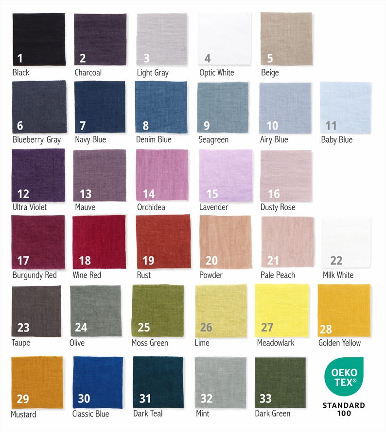 Curtain fabric color swatches with numbers, perfect for choosing linen curtain colors for kitchens, bathrooms, and cabinets, helping customers select the right home window decor
