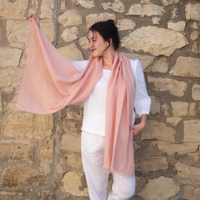Stylish linen shawl made from 100% washed linen, available in timeless natural colors.