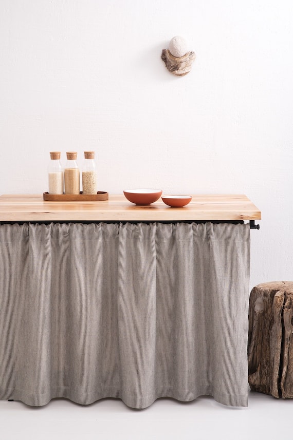 Natural Linen Curtain, Kitchen Cupboard, Bathroom Shelf, Custom Size, OEKO-TEX, Stonewashed Linen, Eco-Friendly Decor