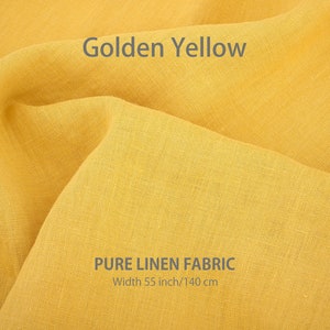 Vibrant golden yellow pure linen fabric, perfect for crafting cafe curtains, farmhouse kitchen drapes, and privacy curtains.
