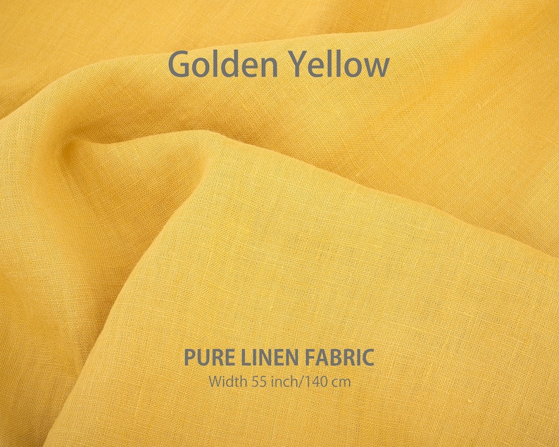 Vibrant golden yellow pure linen fabric, perfect for crafting cafe curtains, farmhouse kitchen drapes, and privacy curtains.