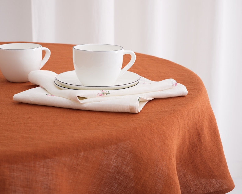 Soft washed pure linen round tablecloth, natural linen table linens, wedding tablecloth, large tablecloth 9. Rust