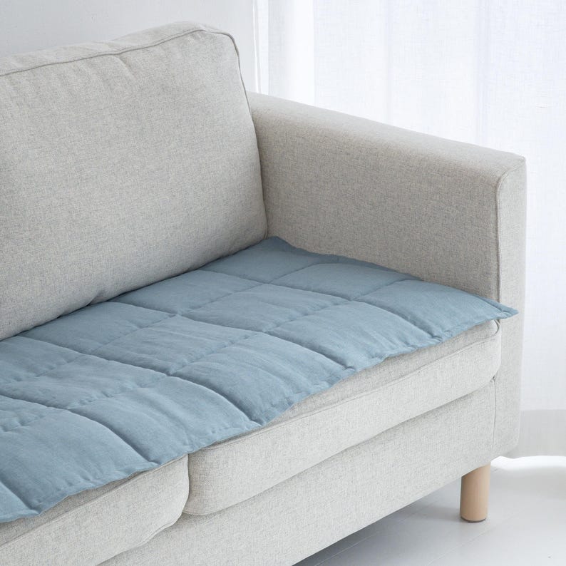 Reversible Linen Sofa Pad Topper, Quilted Couch Slipcover for Pets, Sectional Friendly Seat Cover, Washable Sofa Mat 50XCP image 3