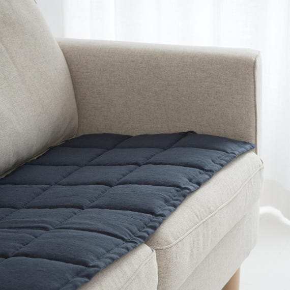 Linen Couch Slipcover for Dogs and Kids, Quilted Sofa Topper Pad, Two-Sided Seat Protector, Handmade Sofa Cover 50XCP