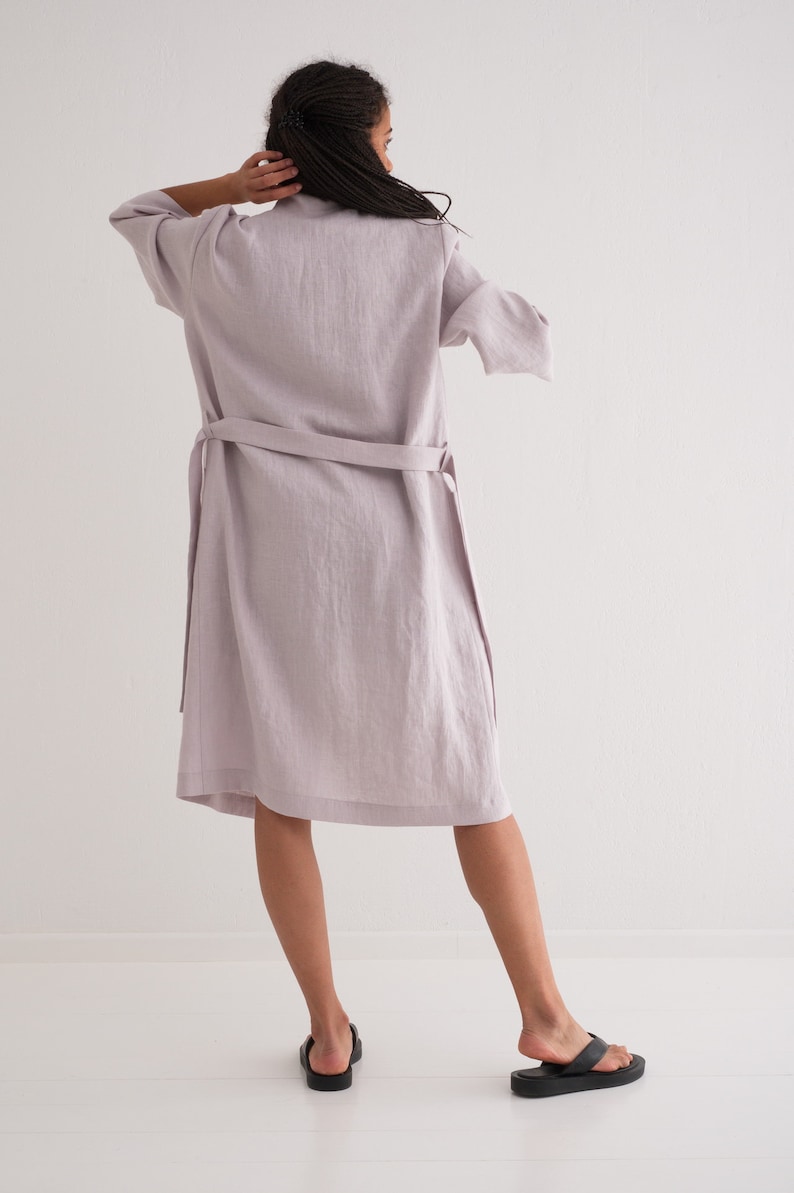 Linen Robe, Linen Bath Robe, Soft Linen Lounge Wear, Linen Kimono Robe image 2