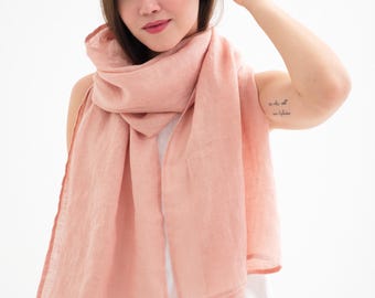 Natural linen scarf, women organic wrap, gifted lightweight classic scarf, long stylish scarves