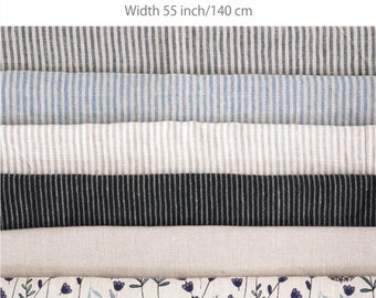 Tissu pur lin par mètre, Meilleurs textiles de lin, Qualité européenne supérieure à vendre, Couleurs blanc cassé naturel non teints, Larges rayures