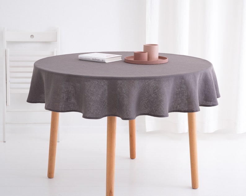 Soft washed pure linen round tablecloth, natural linen table linens, wedding tablecloth, large tablecloth 3. Gray