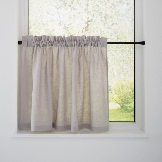Scheibengardine Leinen mit Volant, kurze Fenster Gardine Küche, Bistrogardine halbtransparent