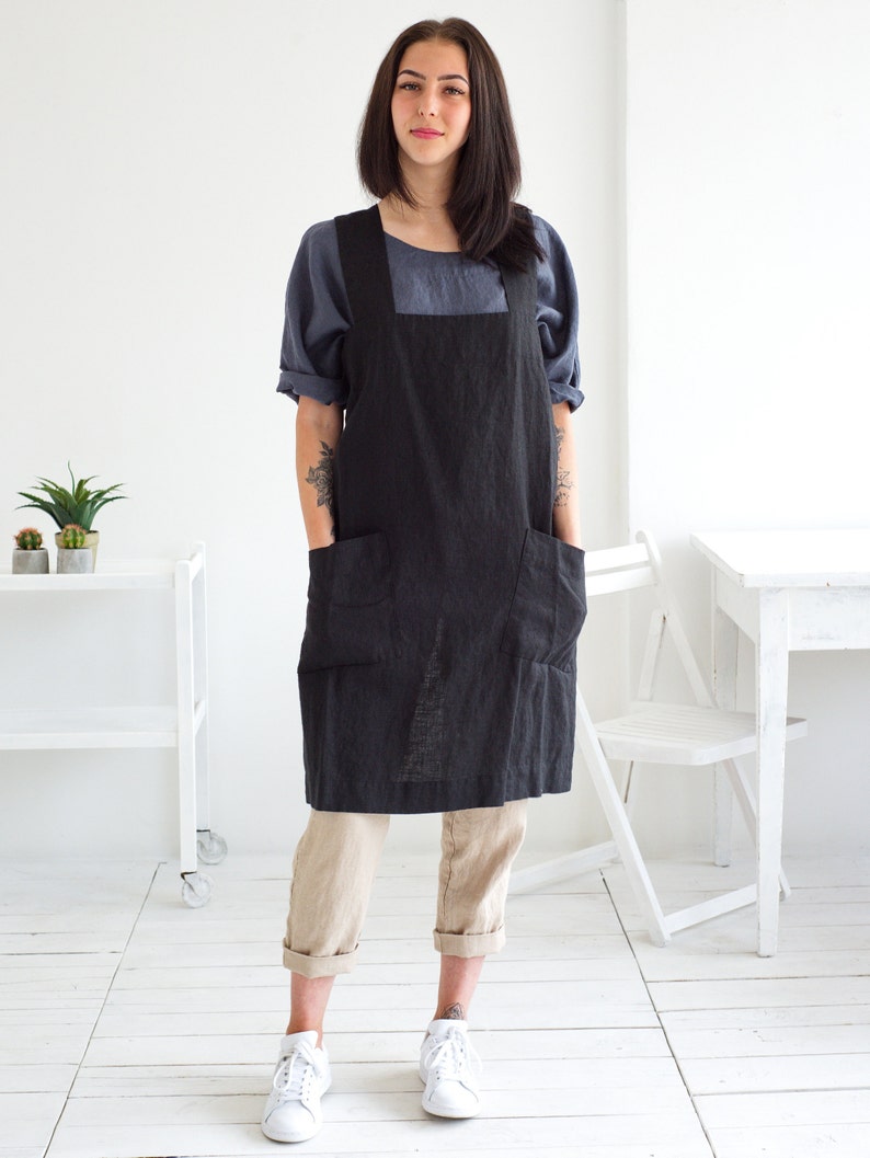 Linen Apron Japanese Style Linen Apron Cross Back Linen Etsy