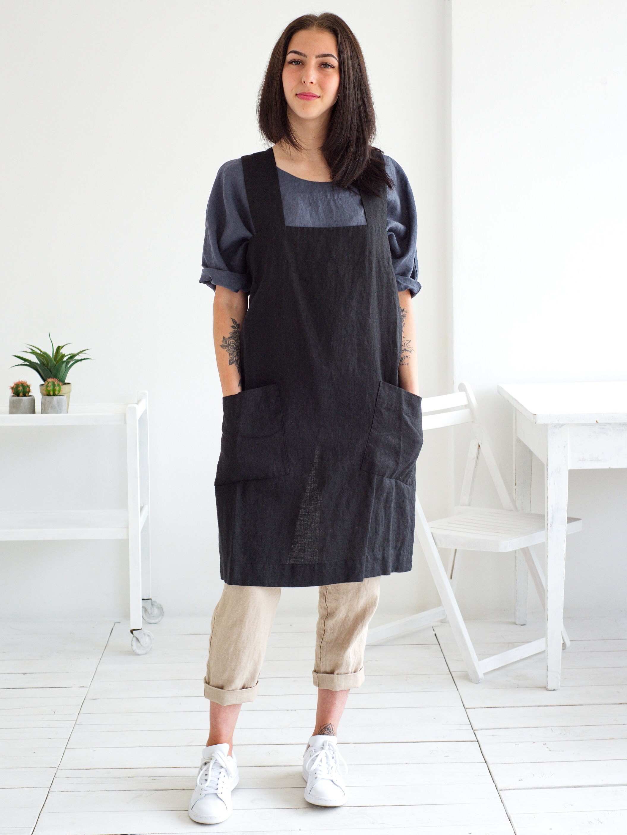 Linen Apron Japanese Style Linen Apron Cross Back Linen Etsy