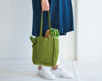 LINEN TOTE BAG - Organic Tote Bag - Linen Shoulder Bag - Pure Linen Tote Bag - Linen Shopping Bag - Reusable Tote Bag