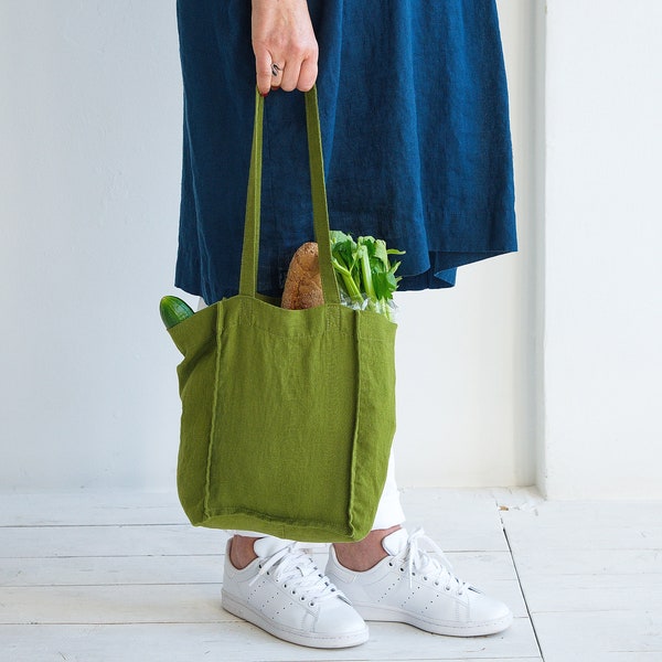 LINEN TOTE BAG - Organic Tote Bag - Linen Shoulder Bag - Pure Linen Tote Bag - Linen Shopping Bag - Reusable Tote Bag