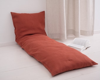 Linen body pillow cover with zipper in rust, long lumbar pillowcase, 40 colors