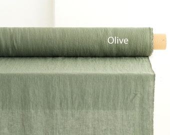 Linen fabric by the yard or meter. Olive linen fabric for sewing clothes, curtains, table linen. Natural, soft,home textiles fabric.