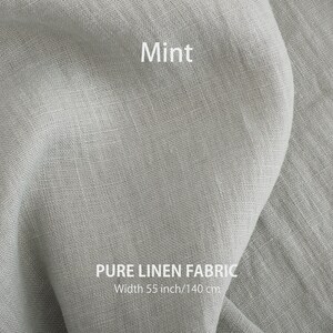 Mint natural linen fabric by the yard, showcasing premium European quality and natural colors of the best flax textiles available at a specialized linen fabric store.