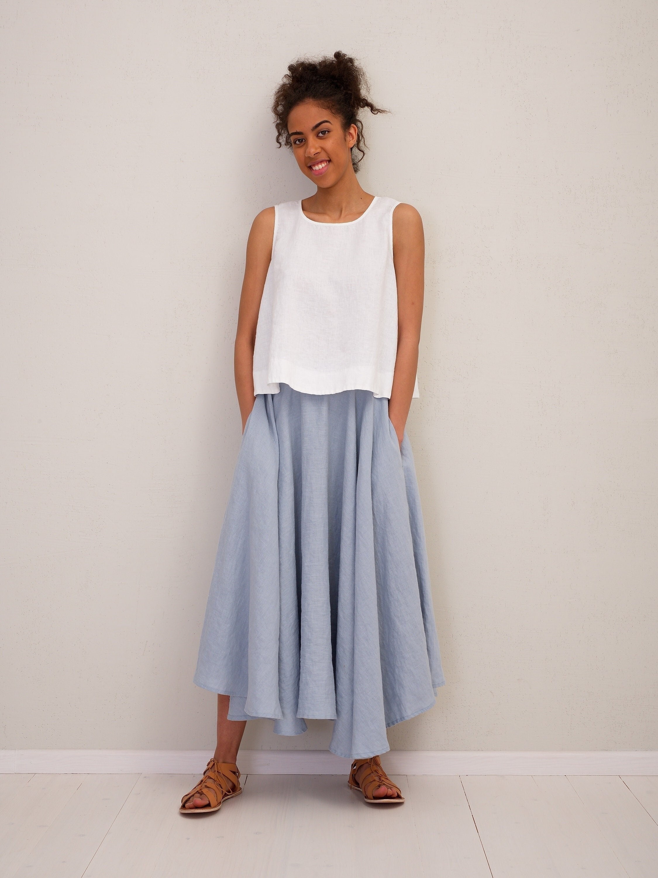 Loose Fit A-Line Sleeveless Top, Women's Casual Summer Top, Non-Stretch Natural Linen Fabric