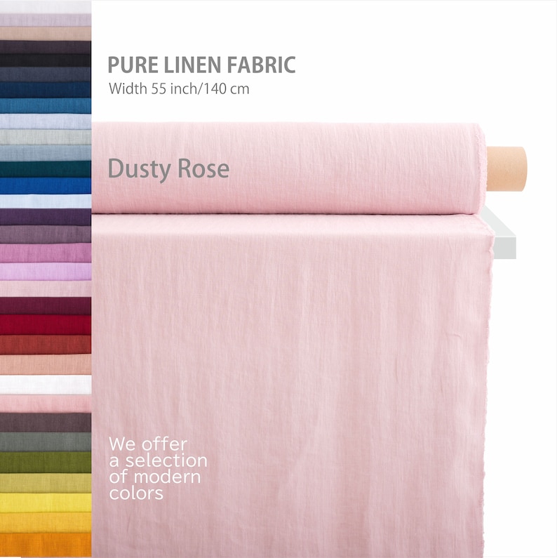 Dusty Rose organic linen fabric, high-quality European linen sold by the yard, available at a premium linen fabric store.