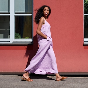 Linen Skirt, Long Linen Skirt, A Line Skirt with Pockets