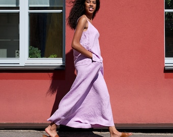 Linen Skirt, Long Linen Skirt, A Line Skirt with Pockets