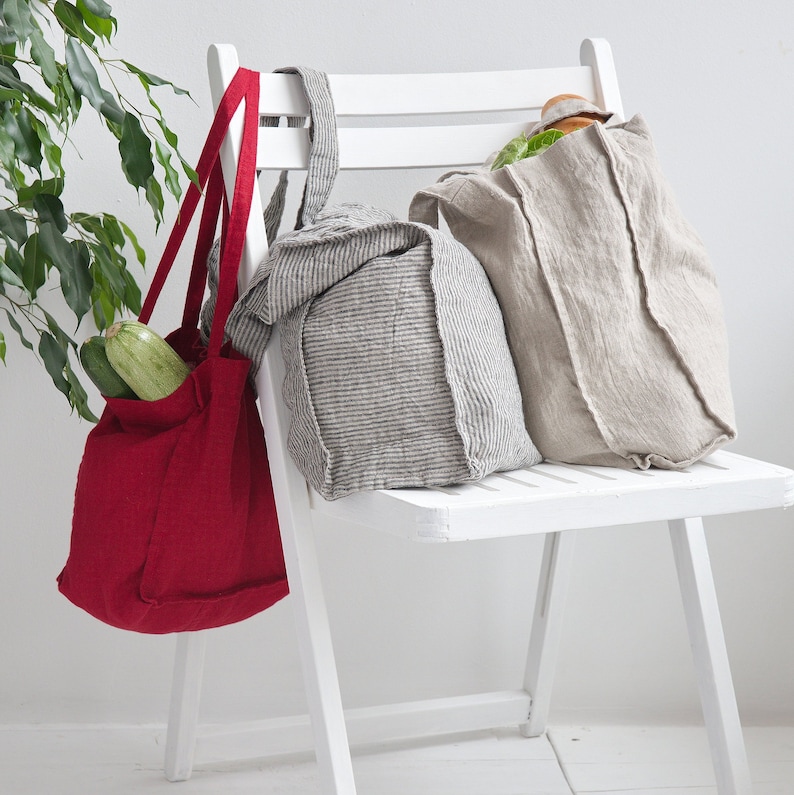 LINEN TOTE BAG Organic Tote Bag Linen Shoulder Bag Pure Linen Tote Bag Linen Shopping Bag Reusable Tote Bag image 2