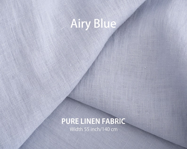 "Elegant Airy Blue pure linen fabric available by the yard, highlighting top-tier European flax textiles, ideal for natural color palettes, offered by a select washed linen fabric store."