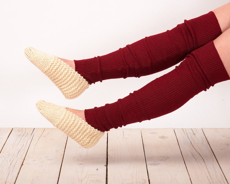 Knit Red Leg Warmers Thigh High Socks Knee Socks Hand made Socks Leg Warmers Boot Socks Knit Knee Socks Knee High Socks