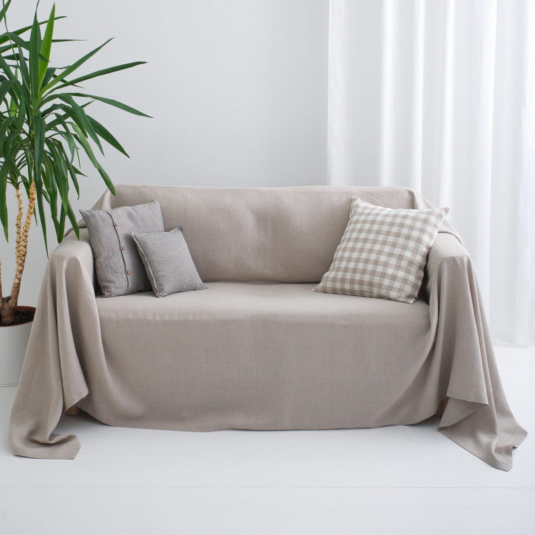 Große Leinen Tagesdecke, Couchschoner, Tagesdecke aus Naturstoff, Couch Bettüberwurf, Sofaüberwurf