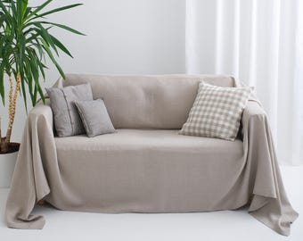 Slipcover for couches, large linen coverlet, pet sofa seat slip cover, natural fabric bedspread, couch bedcover, farmhouse style covering