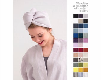 Serviette pour cheveux, Serviette pour cheveux en lin doux, Enveloppement de serviette pour cheveux, Turban pour cheveux en lin