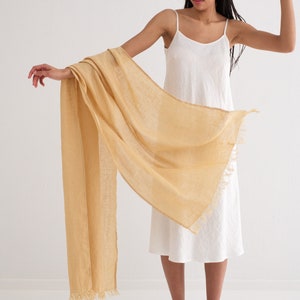 Natural Linen Scarf, Pure Linen, Trending Item, Fringed Scarf