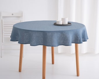 Round linen tablecloth, natural linens table decor, soft washed linen fabric wedding tablecloth, large tablecloth