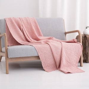 Linen blankets and throws, Stone washed soft inen blend bedspread coverlet, Linen sofa cover slipcover Dusty Rose