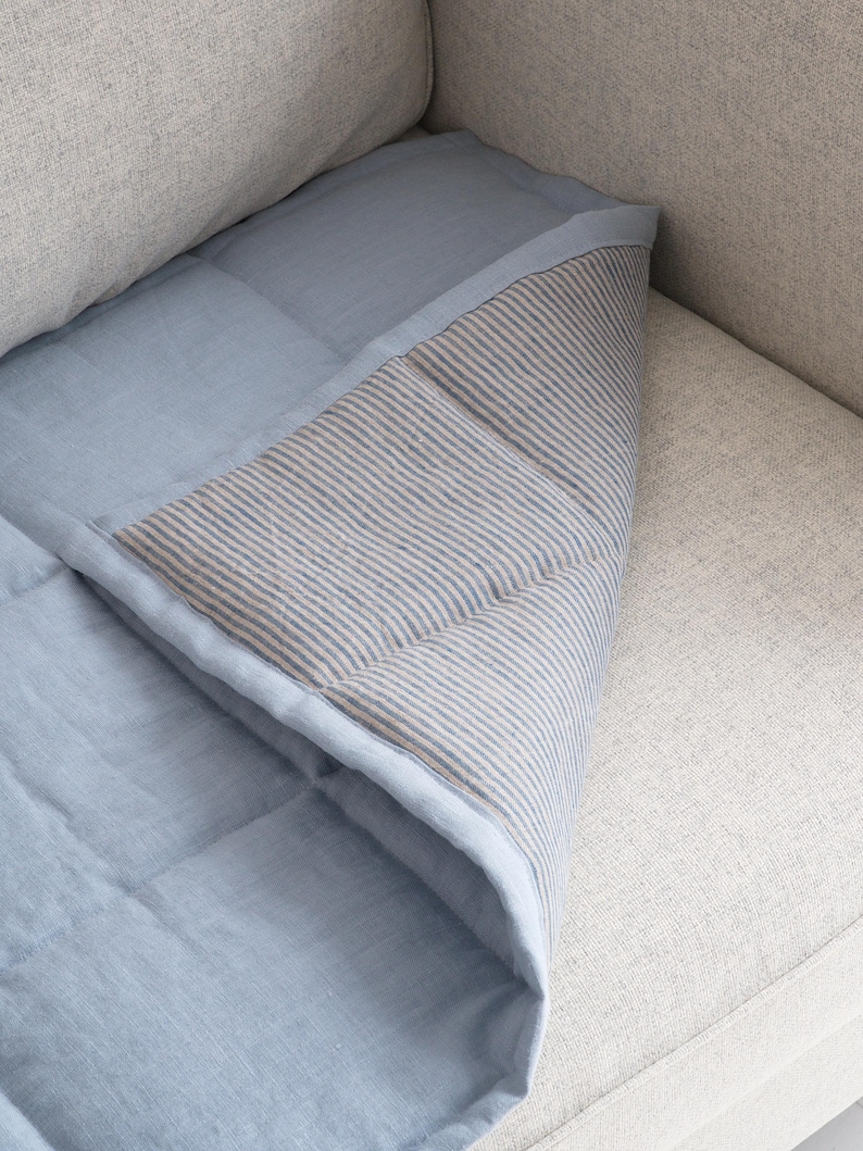 Reversible Linen Sofa Pad Topper, Quilted Couch Slipcover for Pets, Sectional Friendly Seat Cover, Washable Sofa Mat 50XCP 10. Airy Blue