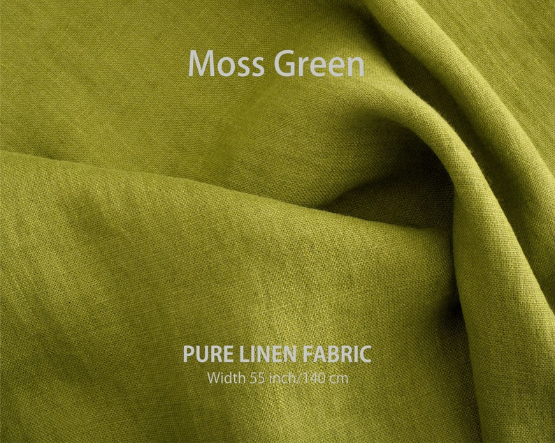 Flax fabric, Premium linen fabric by the yard or meter. High-quality Yellow linen fabric for sewing clothes, curtains, table linen. 25. Moss Green