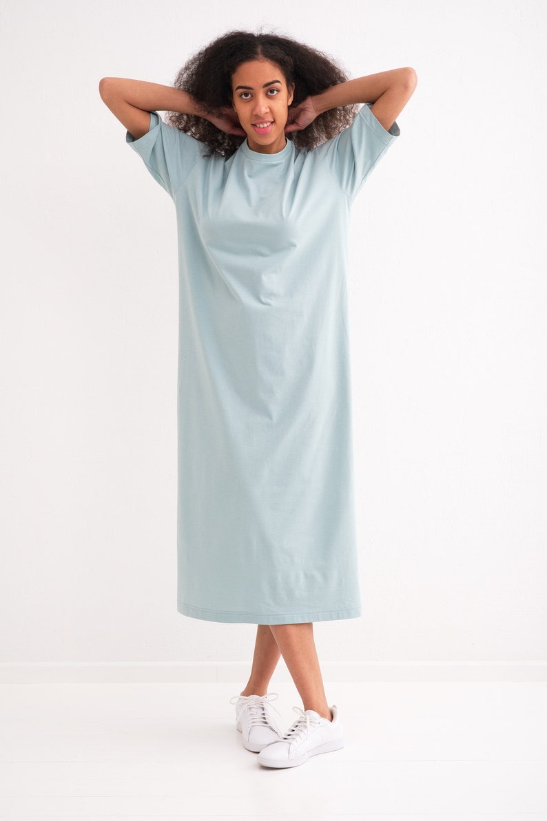 Women Dress, T-Shirt Dress, Organic Cotton Dress Dusty Blue