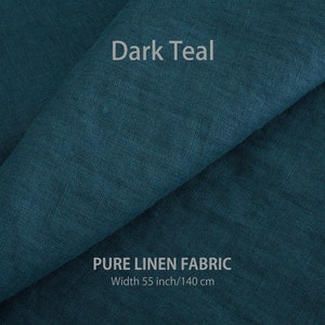 Dark Teal soft pure linen fabric, organic high-quality European flax textile sold by the yard, ideal for luxurious and durable creations.