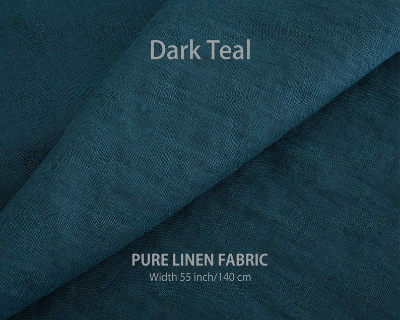 Dark Teal soft pure linen fabric, organic high-quality European flax textile sold by the yard, ideal for luxurious and durable creations.