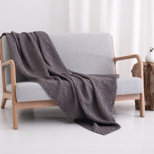 Linen blankets and throws, Stone washed soft inen blend bedspread coverlet, Linen sofa cover slipcover Gray