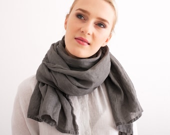 Linen Scarf. Natural soft washed linen scarf. Linen Woman Scarf.