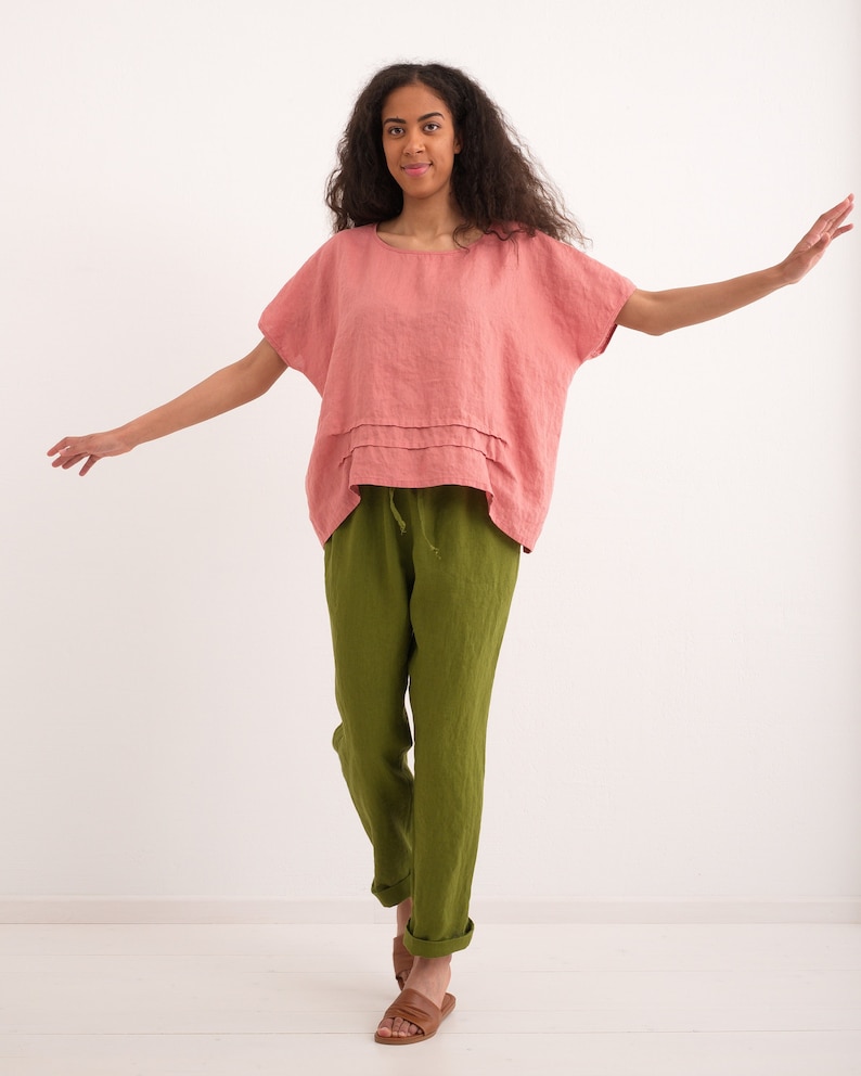 Haut en lin, chemise en lin pour femme. Tunique oversize en lin. 3. Tea Rose