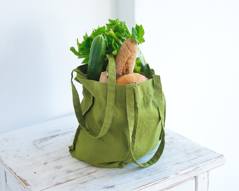 LINEN TOTE BAG Organic Tote Bag Linen Shoulder Bag Pure Linen Tote Bag Linen Shopping Bag Reusable Tote Bag image 2
