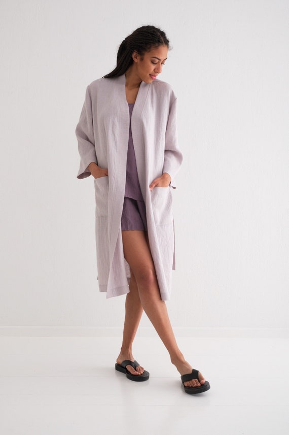 Linen Robe, Linen Bath Robe, Soft Linen Lounge Wear, Linen Kimono Robe