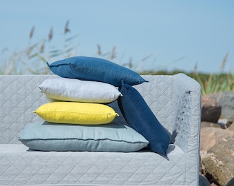 Stonewashed Flange Pillow Cover, Natural Linen Decorative Sham, Handmade Couch Accent